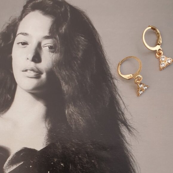 Triangle Crystals Gold Dangle Earrings Charm Women Fashion Casual Jewelry - Picture 1 of 2